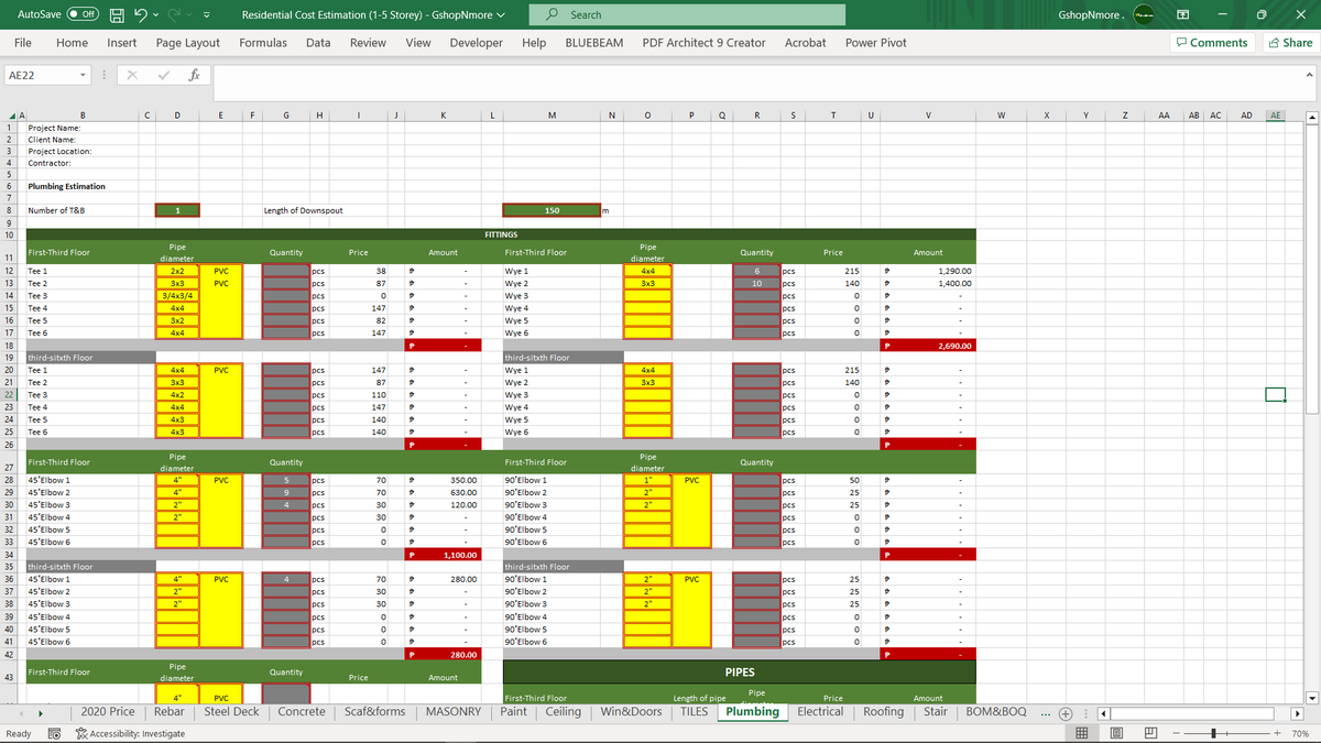 PACKAGE 2 - MATERIALS & PROJECT COST ESTIMATION
