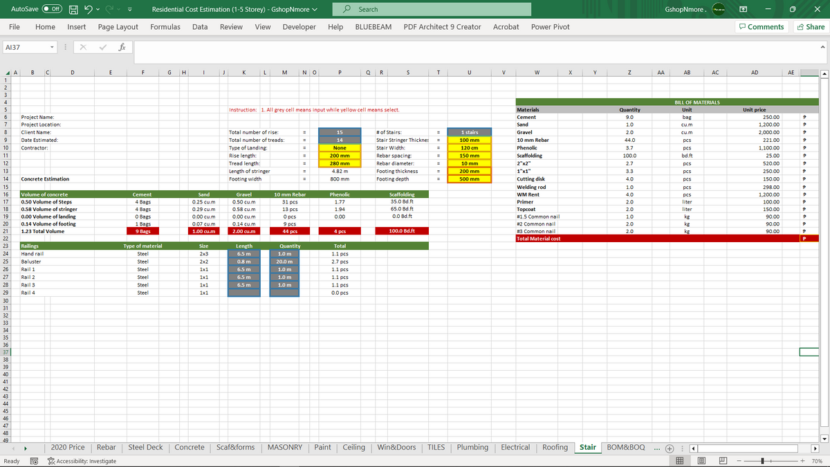 PACKAGE 2 - MATERIALS & PROJECT COST ESTIMATION