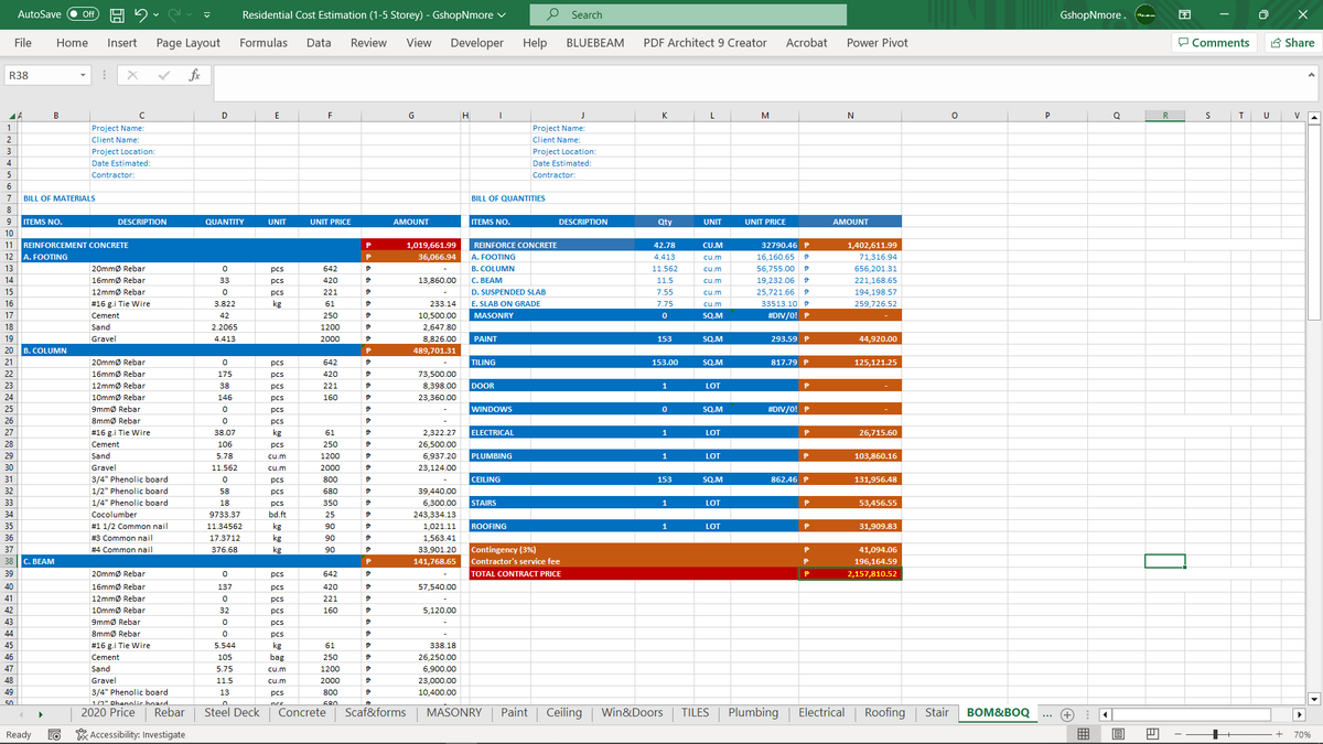 PACKAGE 2 - MATERIALS & PROJECT COST ESTIMATION