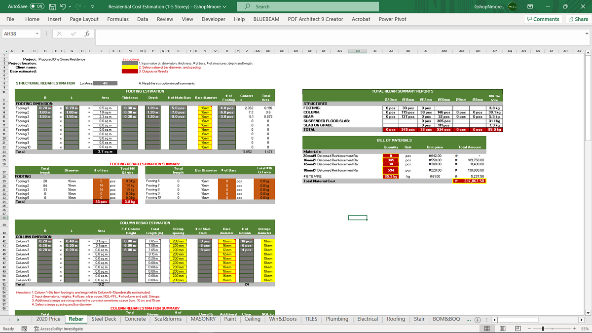 PACKAGE 2 - MATERIALS & PROJECT COST ESTIMATION