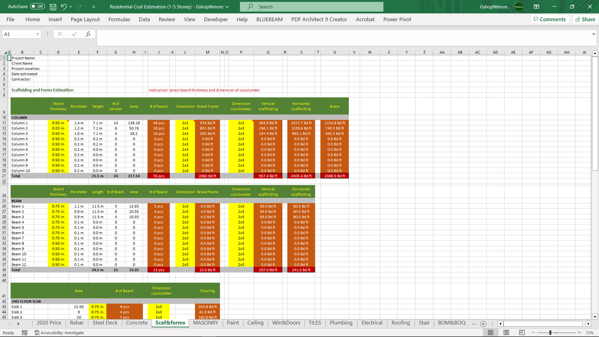PACKAGE 2 - MATERIALS & PROJECT COST ESTIMATION